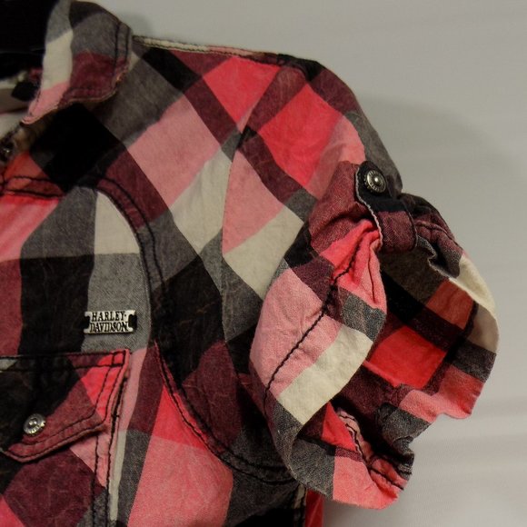 Harley Davidson Plaid Snap Front Short Sleeve XS - Picture 3 of 10